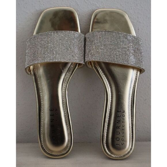 Journee Collection 007226 Women's Sz 7 Gold Embellished Grayce Slide Sandals - Picture 9 of 13